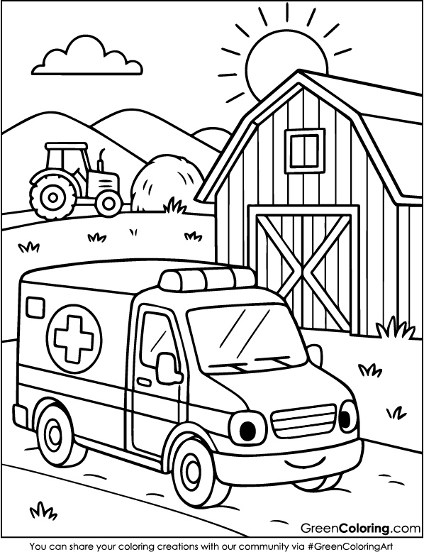 Download Free Printable Ambulance Coloring Pages PDF