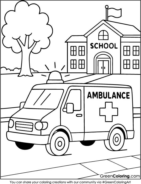Download Free Printable Ambulance Coloring Pages PDF