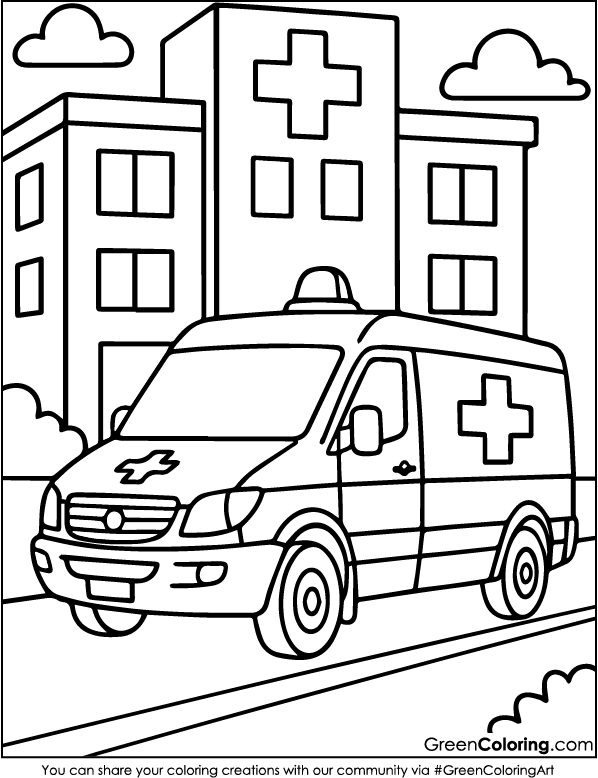 Ambulance Coloring Pages PDF
