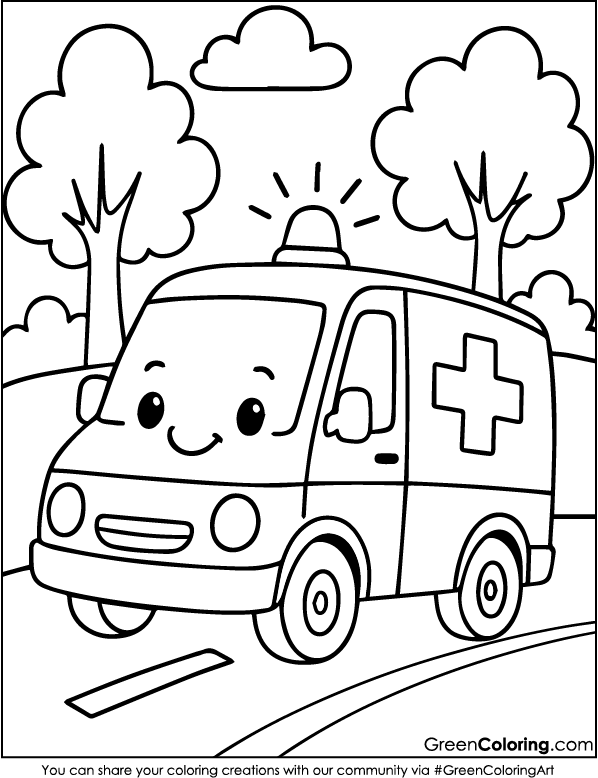 Printable Ambulance Coloring Pages PDF