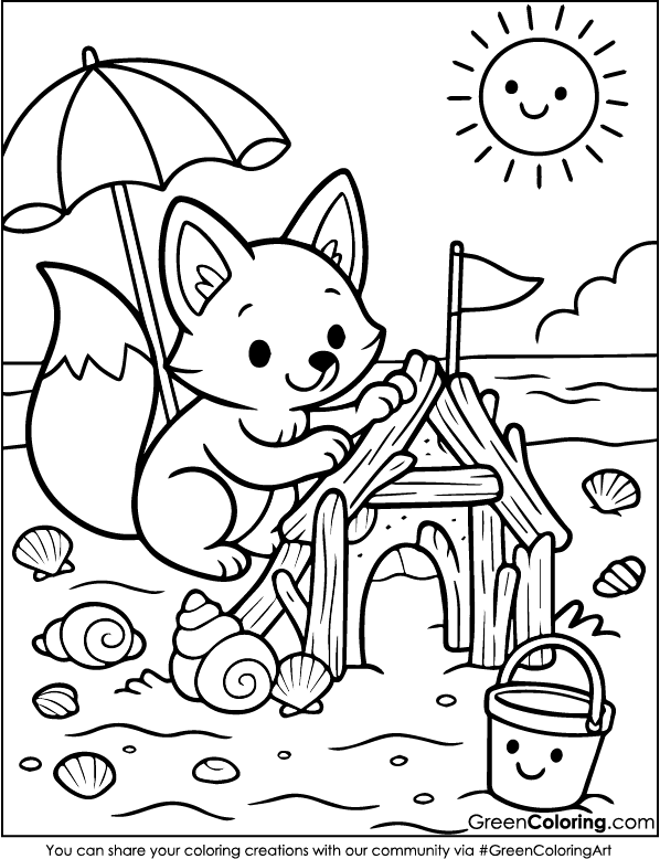 Cute Beach Coloring Pages for Kids and Toddlers
