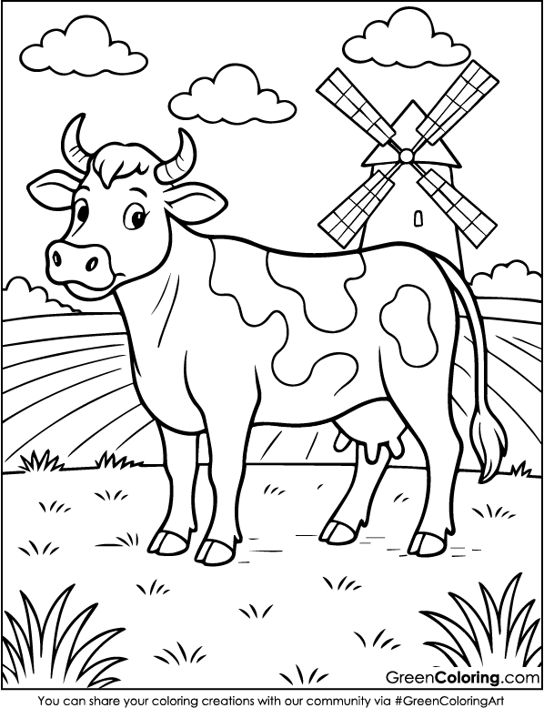 Download Free Printable Cow Coloring Sheet PDF