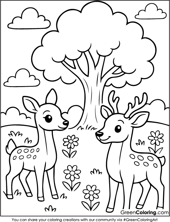 Download Printable Deer Coloring Sheets PDF Free