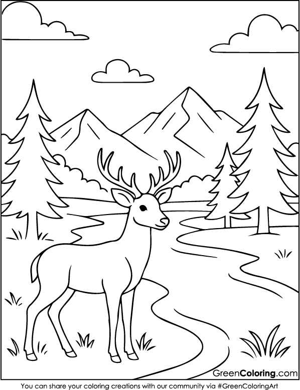 Download Printable Deer Coloring Sheet PDF Free