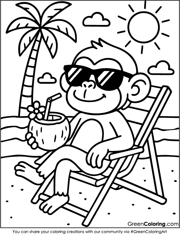 Download Free Printable Monkey Coloring Pages PDF