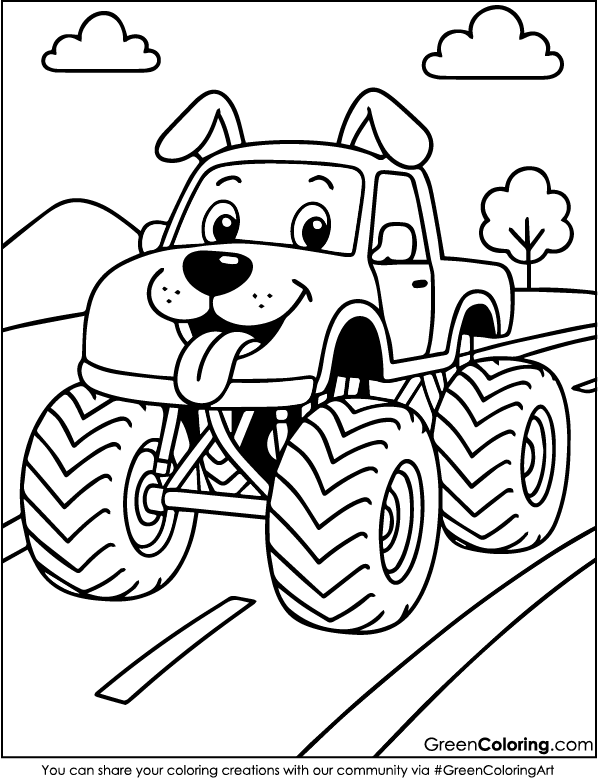Download Free Printable Monster Truck Coloring Page PDF
