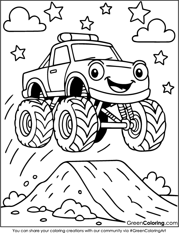 Download Free Printable Monster Truck Coloring Page PDF