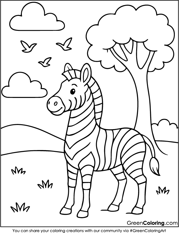 Download Free Printable Zebra Coloring Page PDF