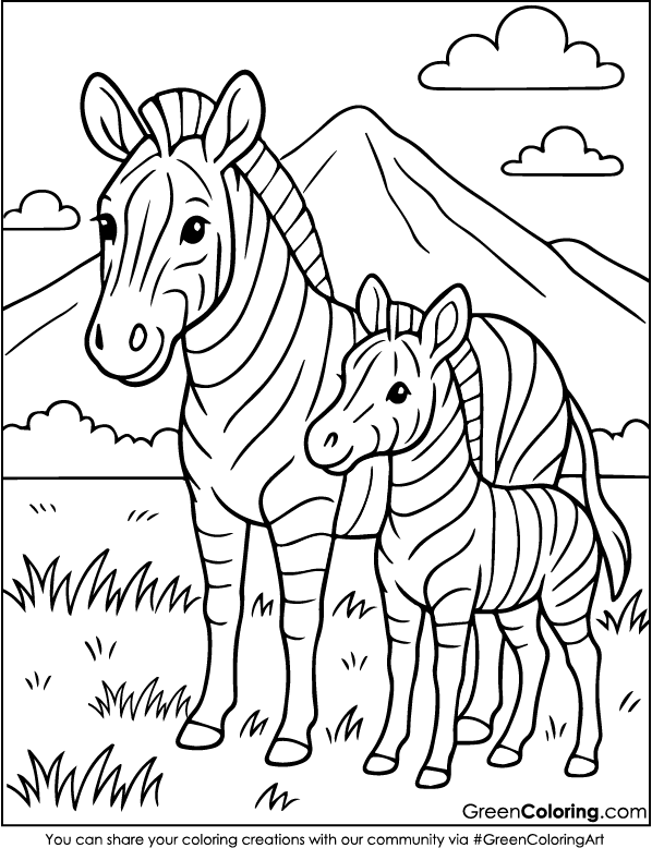 Download Free Printable Zebra Coloring Page PDF