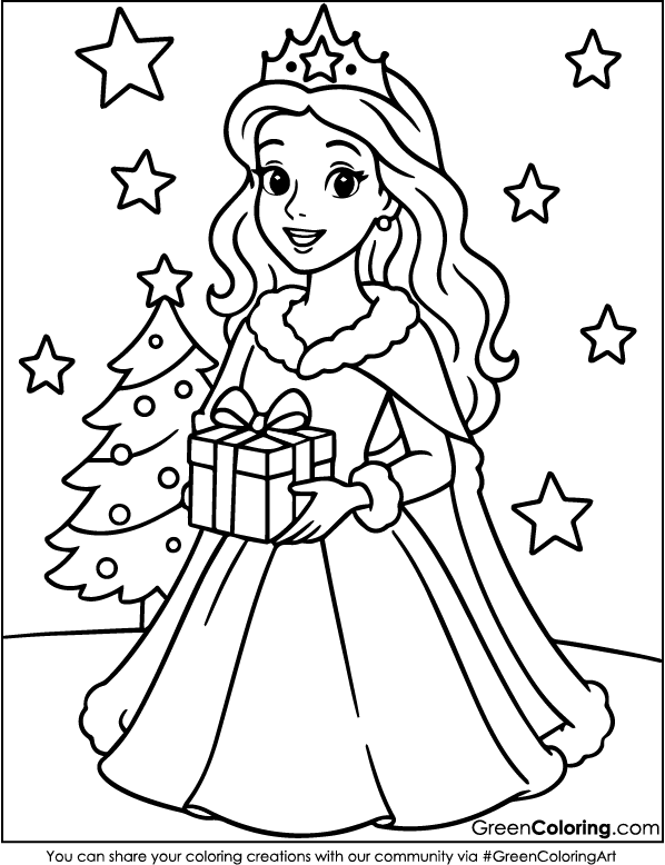 Princess Christmas Coloring Pages