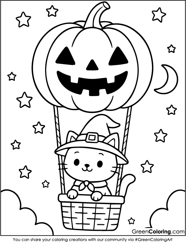 Halloween Hot Air Balloon Coloring Pages