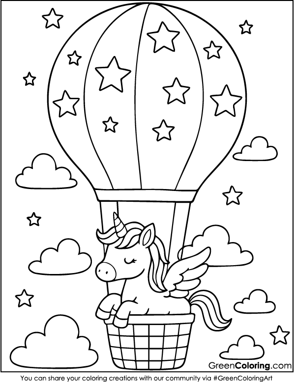 Cute Hot Air Balloon Coloring Pages for Kids and Toddlers