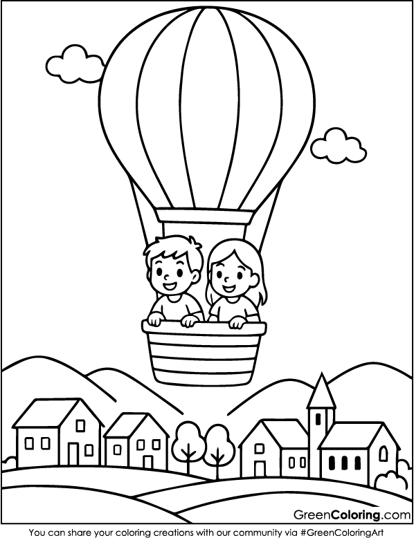 New Hot Air Balloon Coloring Pages for Kids and Toddlers