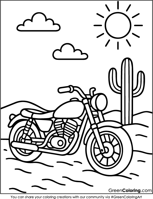 Simple Motorcycle Coloring Pages for Kids and Toddlers