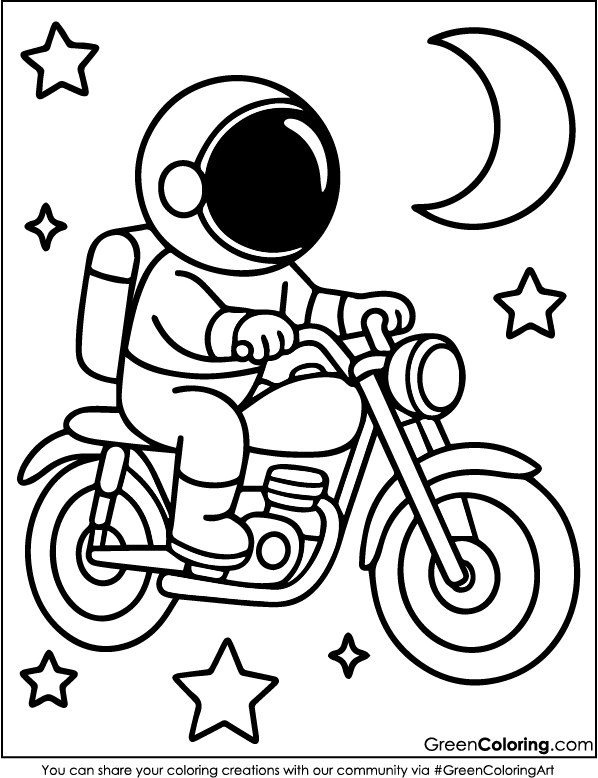 Space Motorcycle Coloring Pages for Kids and Toddlers