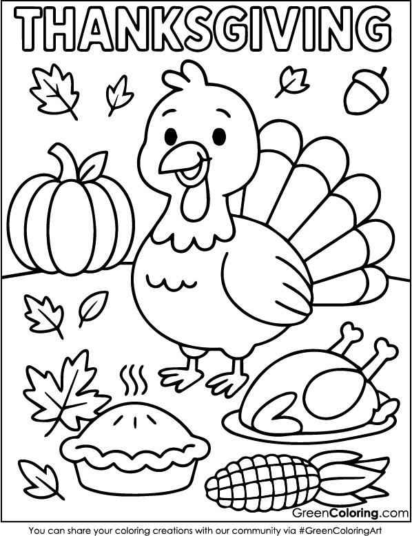 Cute Happy Thanksgiving Coloring Page PDF Printable