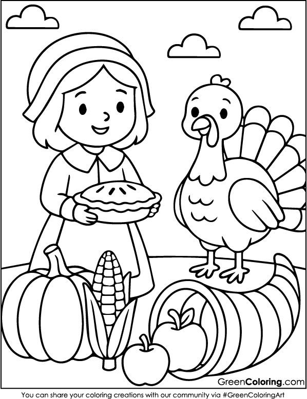 Easy Thanksgiving Coloring Pages PDF Printable