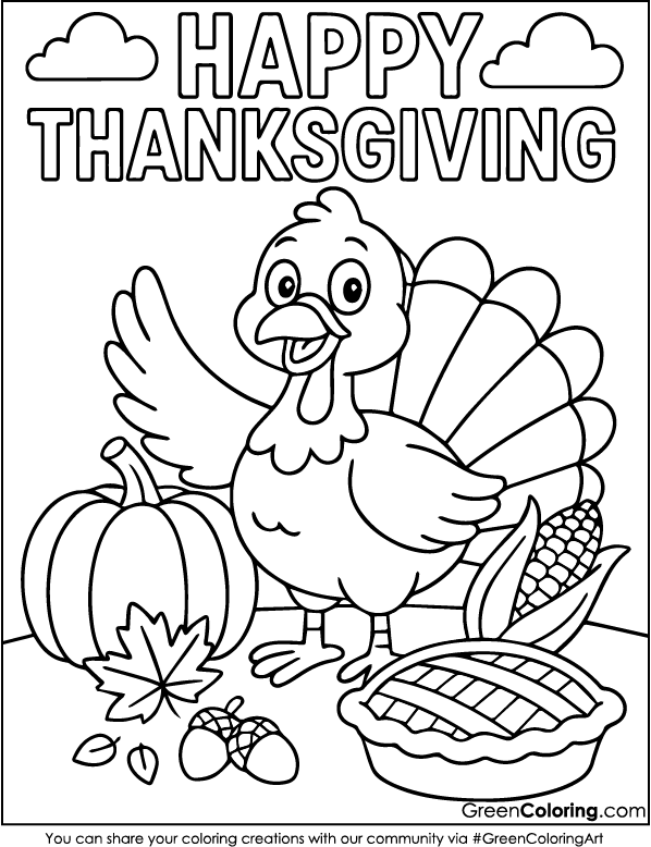 Easy Happy Thanksgiving Coloring Page PDF Printable