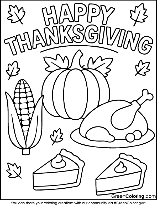 Easy Happy Thanksgiving Coloring Page PDF Printable