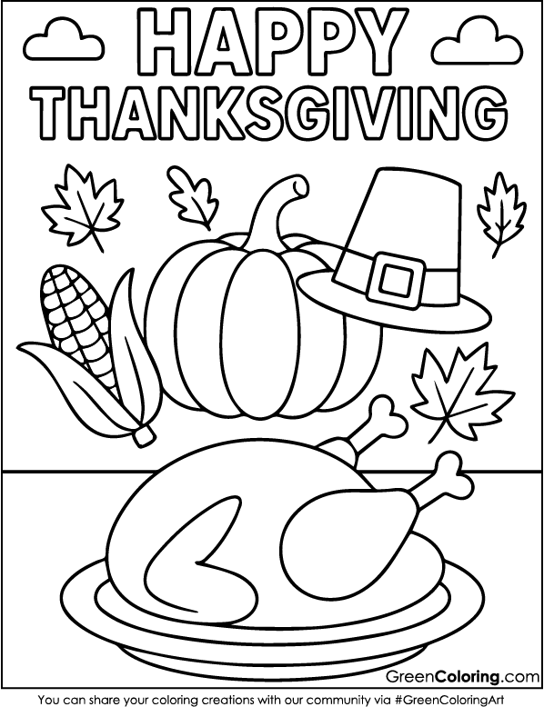 Cute Happy Thanksgiving Coloring Page PDF Printable
