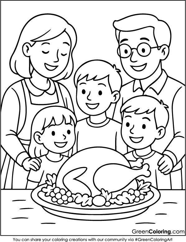 Family Thanksgiving Coloring Pages for Kids