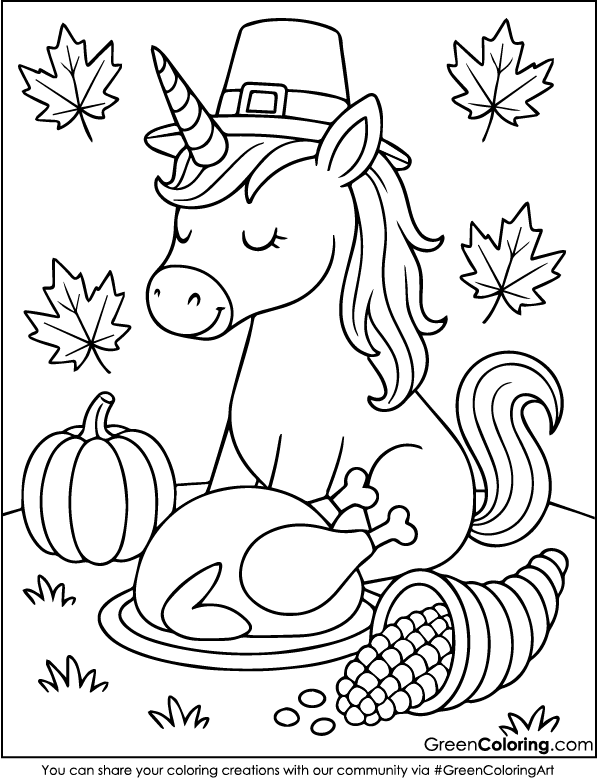 Unicorn Thanksgiving Coloring Pages for Kids