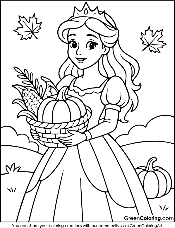 Princess Thanksgiving Coloring Pages for Kids