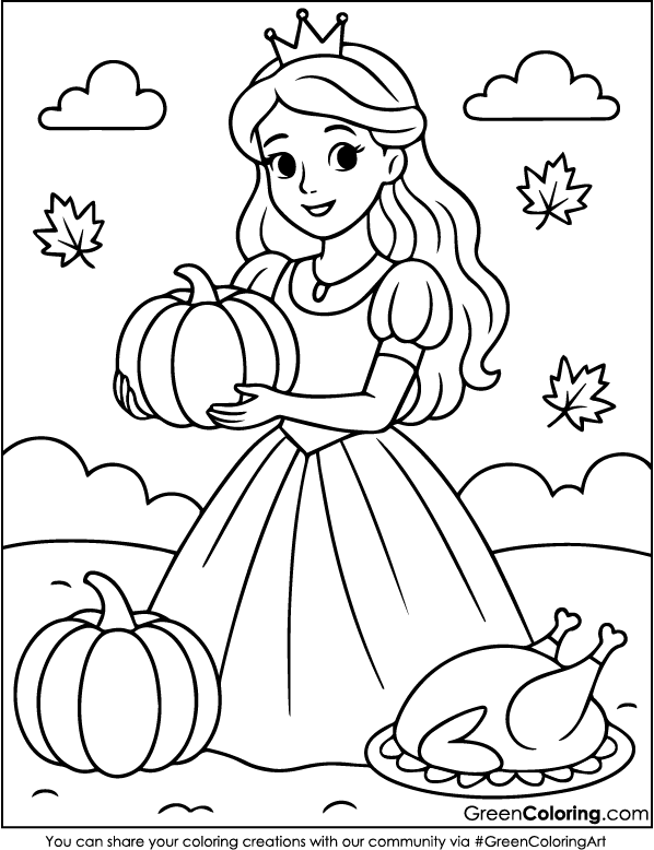 Princess Thanksgiving Coloring Pages for Kids