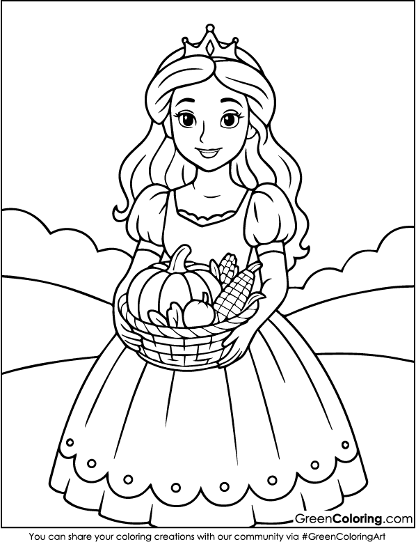 Princess Thanksgiving Coloring Pages for Kids