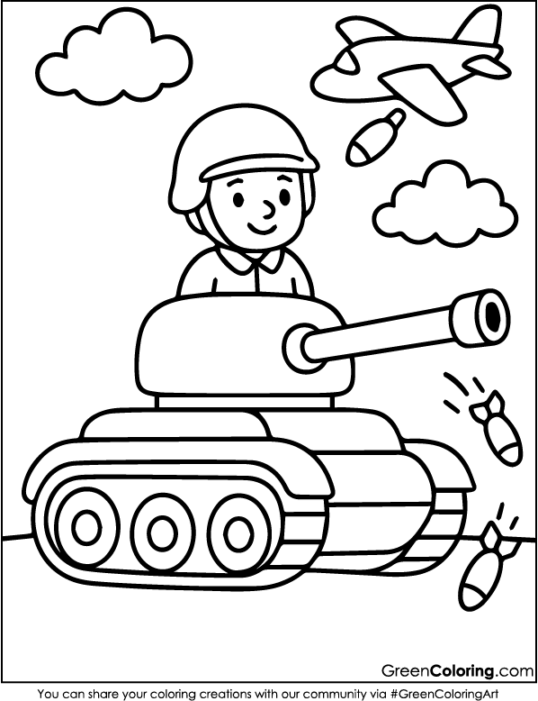 Simple Tank Coloring Pages for Kids and Toddlers