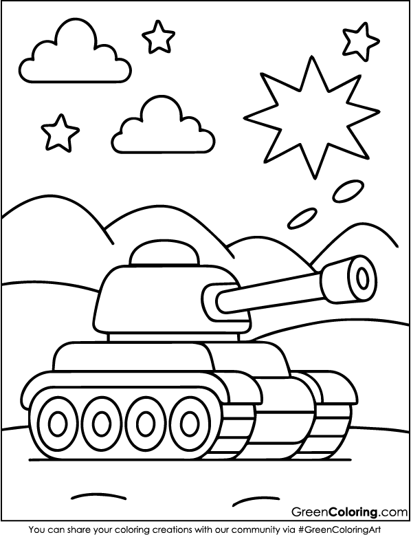 Easy Tank Coloring Pages for Kids and Toddlers