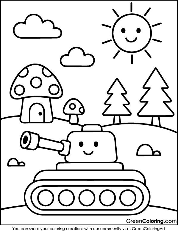 Cute Tank Coloring Pages for Kids and Toddlers