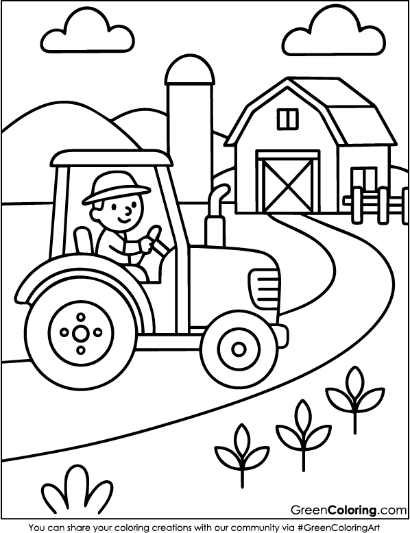Easy Tractor Coloring Pages for Kids