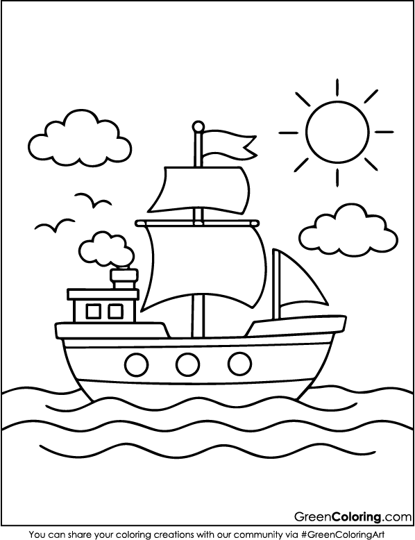 Free Ship Coloring Pages PDF Printable