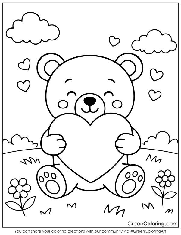 Cute Valentines Day Coloring Page for Kids PDF Printable
