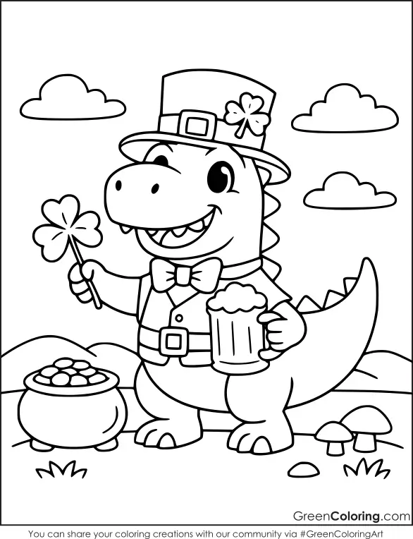 Free Dinosaur Coloring Pages St. Patrick's Day