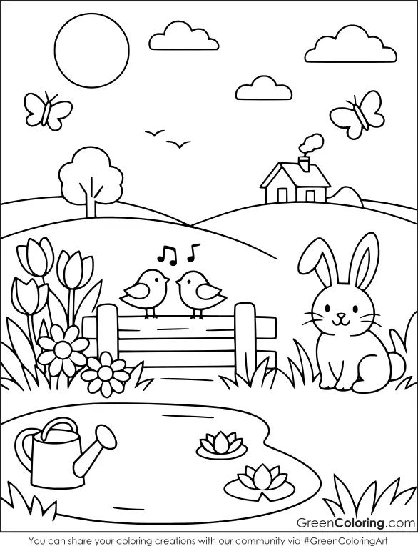 Printable Spring Coloring Page for Kids Free