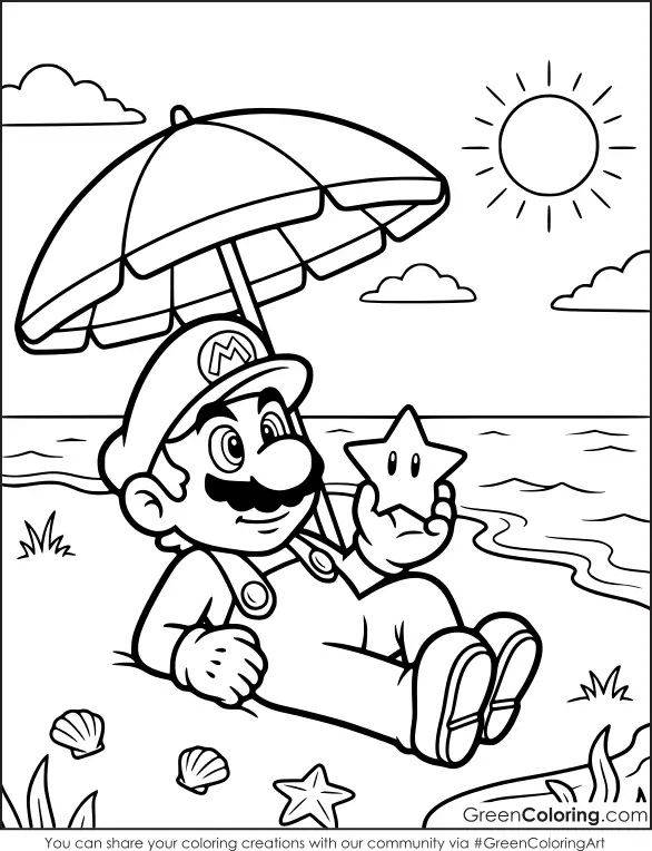 Mario summer coloring pages pdf