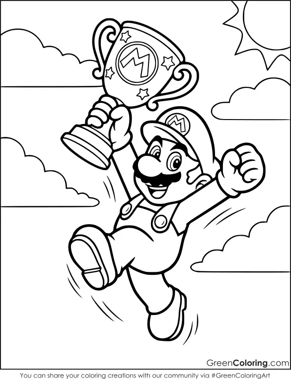 Mario jumping coloring pages free