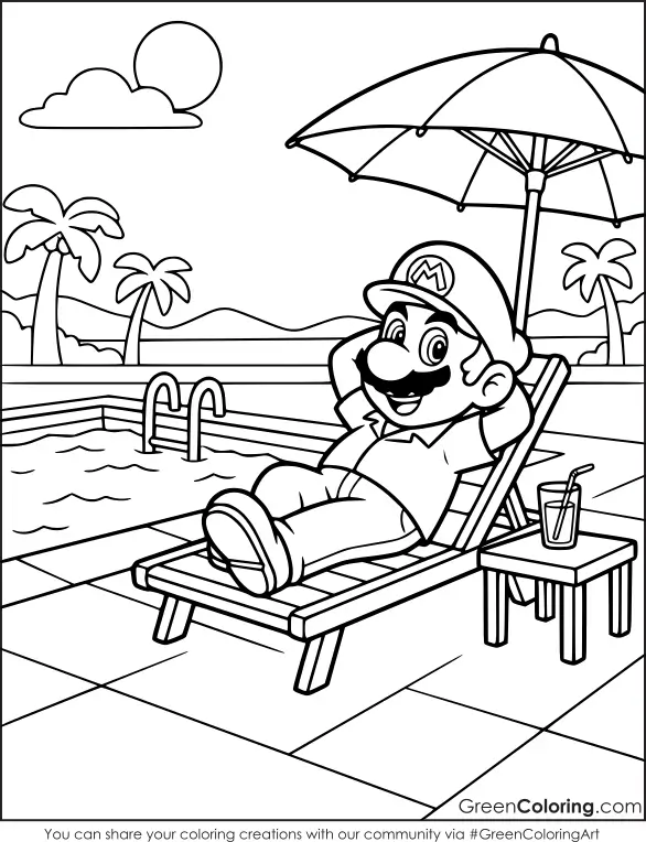 Super Mario Summer Coloring Pages for Kids