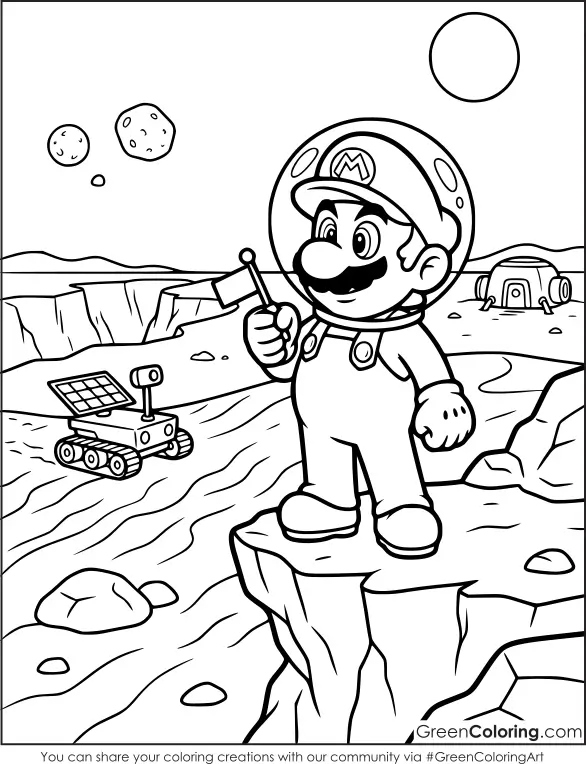 Super Mario in space coloring pages