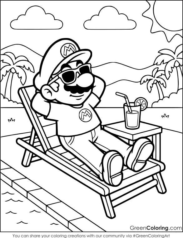 Super Mario Summer Coloring Pages
