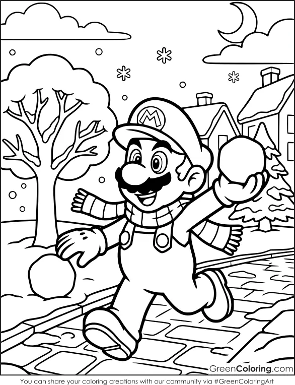 Mario winter coloring page
