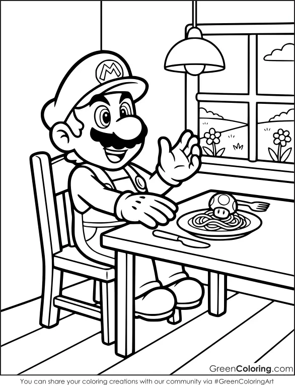 Simple Mario drawing coloring page for preschool
