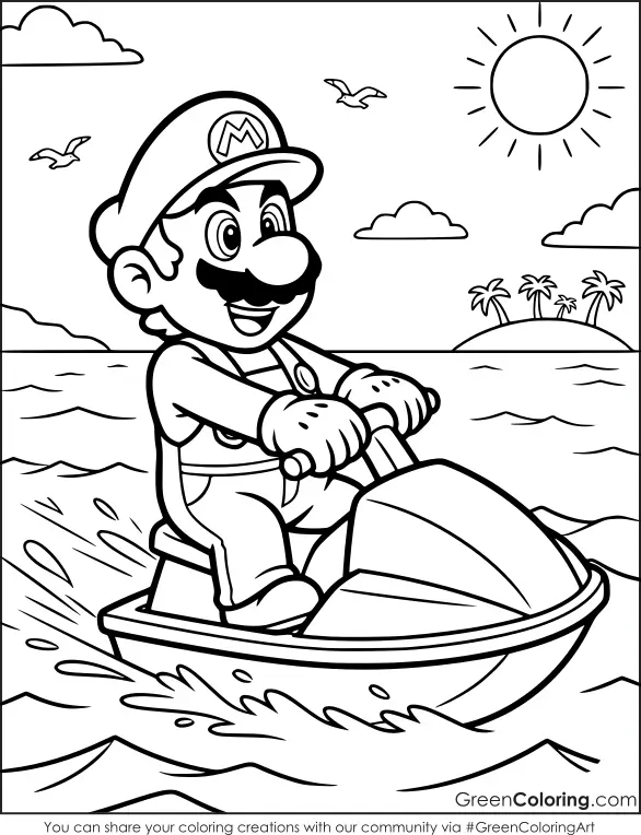 Easy Mario outline coloring page for kids