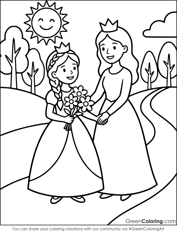 Mother's Day Princess Coloring Pages