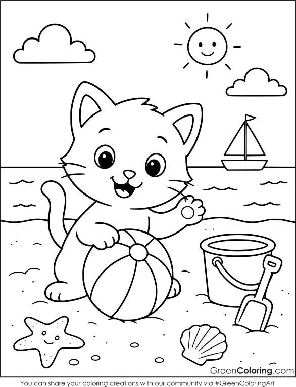 Kitten Summer Coloring Pages PDF