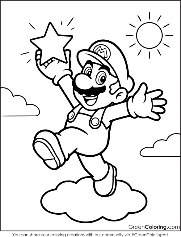 Mario jumping simple coloring page for kids
