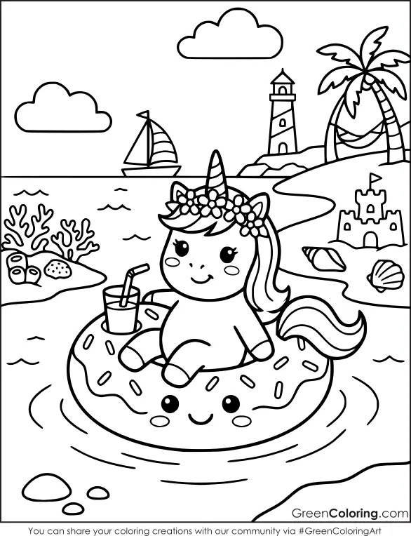 Summer Unicorn Coloring Pages for Kids