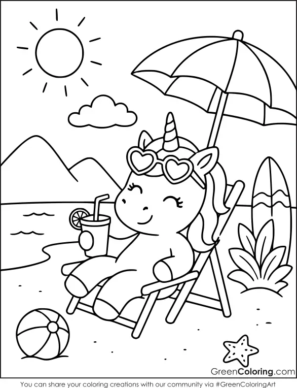 Summer Unicorn Coloring Pages